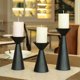 thumbnail image 3 of Juego de 3 candelabros negros - Candelabros de metal compatibles con velas de pilar - Candelabros compatibles con velas de mesa, 3 of 5