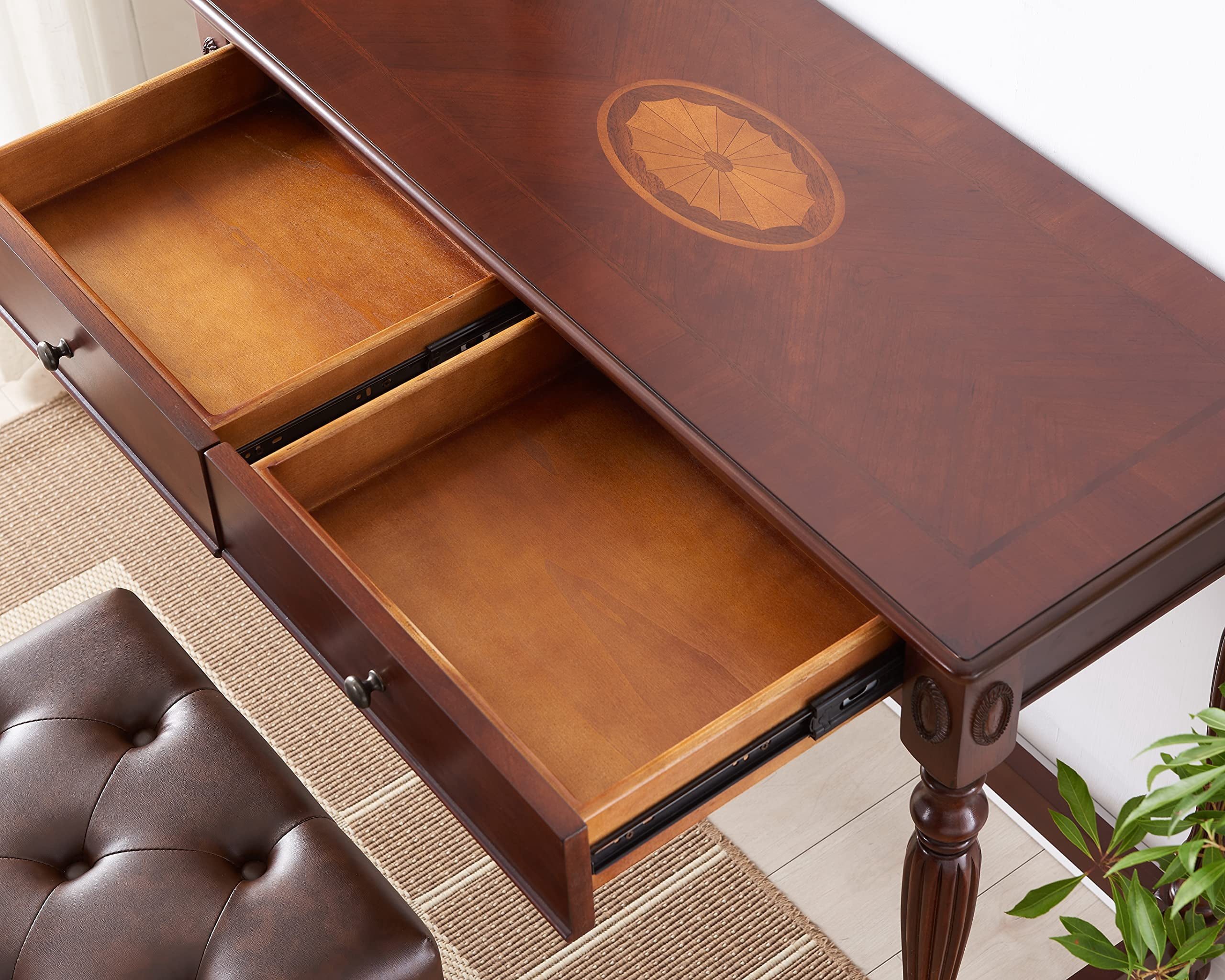 JESONVID Solid Wood Computer Writing Desk with 2 Big Drawers 39.4" Wide Home Office Desk Workstation Small Rustic Study Table Furniture in Cherry for Home Office Bedroom Living Room, SSZ-1533WD