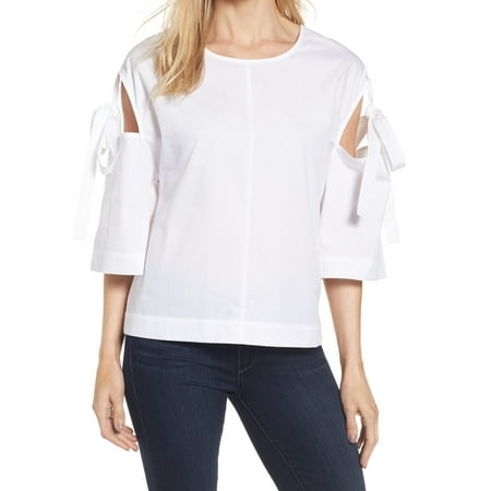 - Halogen Women's Tie Cold Shoulder Poplin Blouse