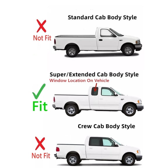 Privacy Movable Passenger Right Side Quarter Glass Quarter Window Compatible with Ford F150 / F250LD 2 Door Super Cab Pickup 1997-2003 Models / F150Heritage 2 Door Super Cab 2004 Models