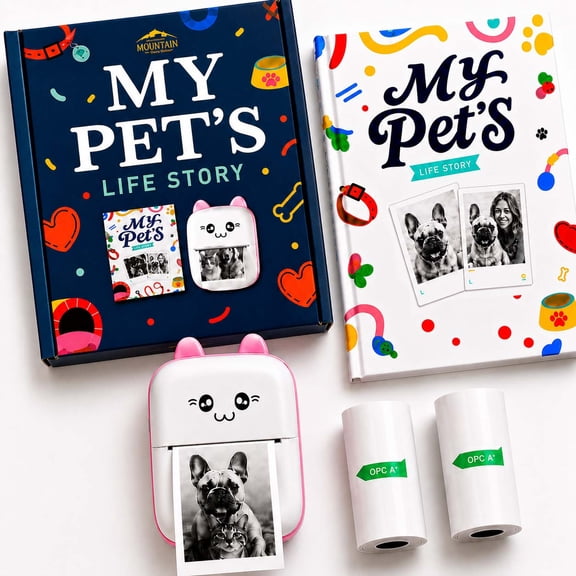 Bluetooth Mini Pet Photo Printer with Diary Book – Portable Thermal Sticker Printer for Smartphone – Includes 3 Rolls & “My Pet's Life Story” by Sean Doherty a Lifelong Animal Lover (Especially Dogs)