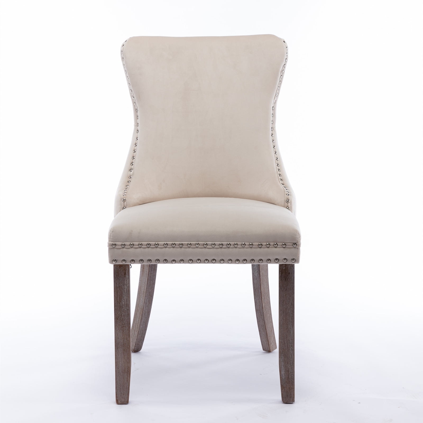 Gewnee Furniture,Upholstered Wing-Back Dining Chair with Backstitching Nailhead Trim and Solid Wood Legs,Set of 2, Beige,Recommended for Use in The Dining Room.