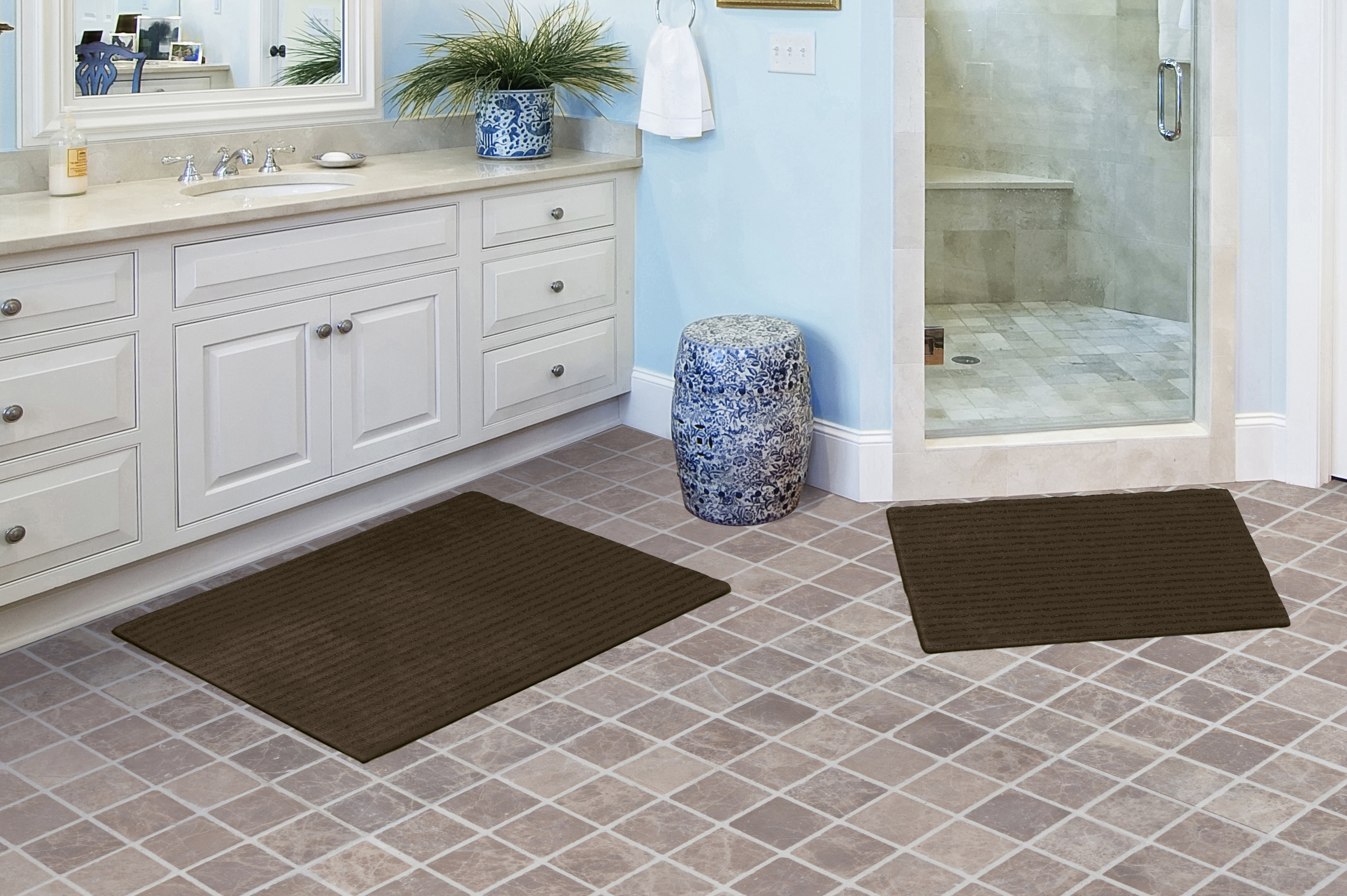 Garland Rug Sheridan Washable Nylon Bath Rug Set, 2 Piece Set (17"x24" Bath Rug, & 21"x34" Bath Rug) Chocolate