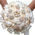 thumbnail image 1 of Nvzi Ramo de novia de lujo hecho a mano con rosas de seda grandes y flores artificiales para boda real vintage (blanco y beige), 1 of 5