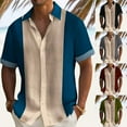 thumbnail image 3 of CENL Mens Casual Vintage Bowling Striped Short Sleeve Lapel Button Down Shirts Blouse, 3 of 9