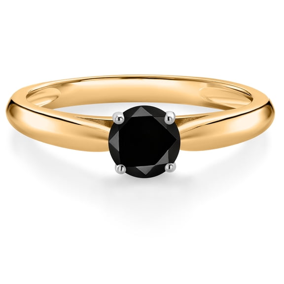 Gem Stone King 10K Yellow Gold Black Diamond Solitaire Engagement Ring for Women (0.55 Cttw, Round 5MM, Gemstone April Birthstone, Available in Size 5, 6, 7, 8, 9)
