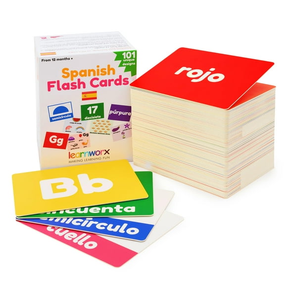 Tarjetas didácticas en español para niños y niños pequeños - 101 tarjetas - 202 lados - Aprenda formas, números, colores, partes del cuerpo, contando letras y más - Tarjetas didácticas educativas y de