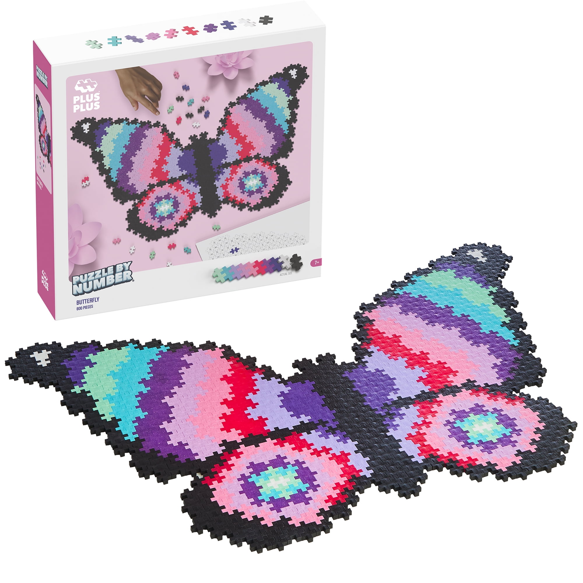 Plus-Plus: Puzzle by Number - Butterfly - 800 Piece - Color To Number Matching, Interlocking Mini Blocks, Construction Building STEM Toy, Kids Ages 7+