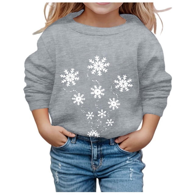 MIASHUI Chandail à Capuchon et Chandails en Molleton pour Filles - Automne Hiver Imprimé de Noël Col Rond Manches Longues Chandail en Molleton Décontracté pour Filles