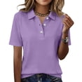 thumbnail image 2 of Polo Shirts Womens Short Sleeve V Neck Business Casual Tops Golf Collared 3 Buttons Summer Work Blouse Purple L, 2 of 5