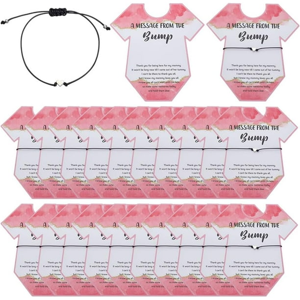 Regalos para baby shower: Tarjetas de presentación de pulseras de papel con cordón de poliéster ajustable en forma de corazón. Ideales para fiestas de revelación de género.