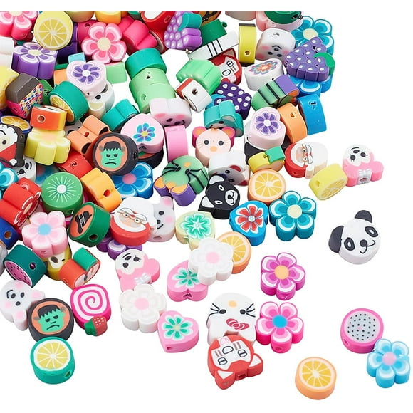 200 Pcs Handmade Polymer Clay Beads Mixed Shape Mixed Color 7-14x7-14x4-16mm Hole: 2mm