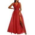 thumbnail image 2 of Rciityk Women's Summer Off the Shoulder Long Formal Dresses Sleeveless Ruched Bodycon Wedding Guest Slit Party Club Maxi Dress, 2 of 9