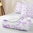 thumbnail image 4 of Manfei Purple Bow Love Heart Flower Twin Quilt Set for Girls, Cute Ribbon Twin Coverlet Set, 4 of 7