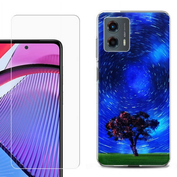 OneToughShield ® Compatible with Motorola Moto G 5G 2023, Shockproof Phone Case, with Tempered Glass Screen Protector - Star Trails Tree