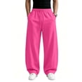 thumbnail image 6 of Men's Baggy Sweatpants Fleece Wide Leg Lounge Pants Drawstring Waist Loose Fit Cotton Jogging Sweat Pants with Pockets Hot Pink S, 6 of 7