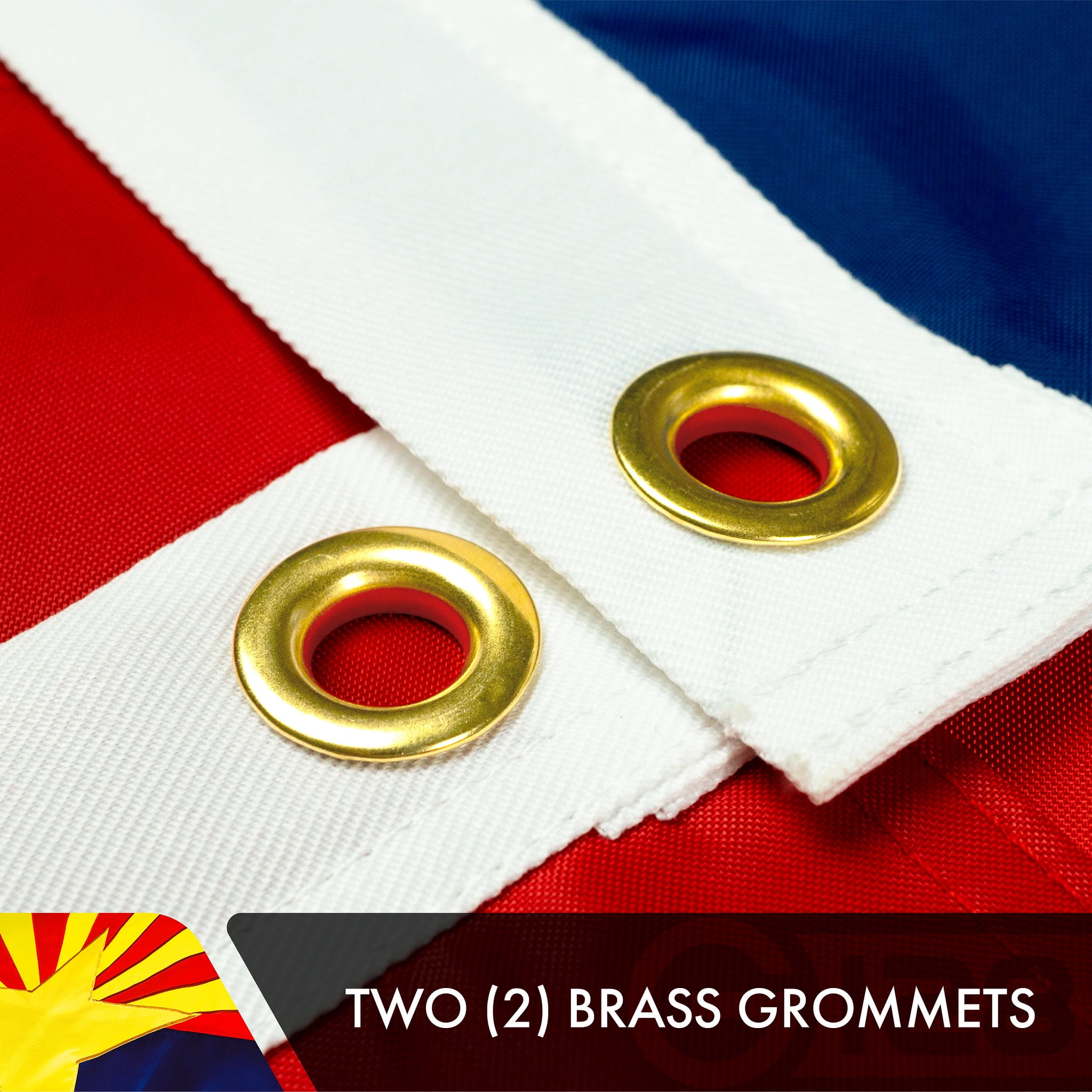 G128 – Arizona State Flag | 3x5 feet | Double Sided Embroidered 210D – Indoor/Outdoor, Brass Grommets, Heavy Duty Polyester, 2-ply