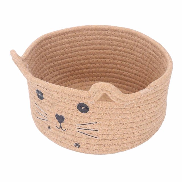 Cat Shaped Basket Organizer, Cute Cat Rope Storage Basket Round Multi Function Decoration for Daily Life Brown