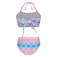 thumbnail image 2 of TiaoBug Girls 2 Pcs Mermaid Bikini Sets Shiny Halter Ruffles Crop Top with Triangle Brief Bathing Suit Tankini Pink&Blue 120, 2 of 5