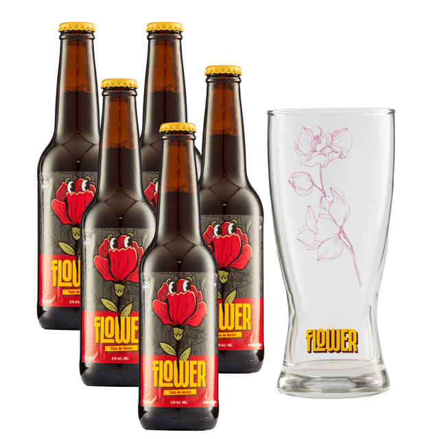 Five Pack Bebida Tinto de Verano Flower 355 Ml Con Vaso FLOWER Bebida Artesanal Tinto de Verano