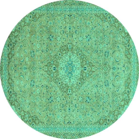 Ahgly Company Machine Washable Indoor Round Abstract Turquoise Blue Modern Area Rugs, 8' Round