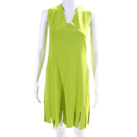 

Pre-owned|D. Exterior Women s Sleeveless Wide Fringe Hem Shift Dress Chartreuse Size L
