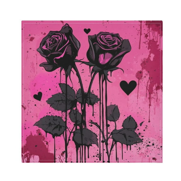 Satin Polyester Napkins - 20x20 InchSingle-Sided Printed Napkins, 1-Piece/4-Piece/6-Piece Set, DIY Personalized Table Setting，Roses