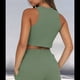 thumbnail image 5 of Conjuntos de Verano para Mujer, Conjunto Informal de 2 Piezas con Top Corto y Pantalones Cortos de Punto Gofre, Ropa de Dormir, Verde , Talla L, 5 of 8