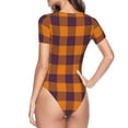 thumbnail image 4 of Daiia Fall Buffalo Plaid print Women's Crew Neck Short Sleeve Bodysuit Fashion Tops Fit Casual Basic Extender Bodysuit-Small, 4 of 9