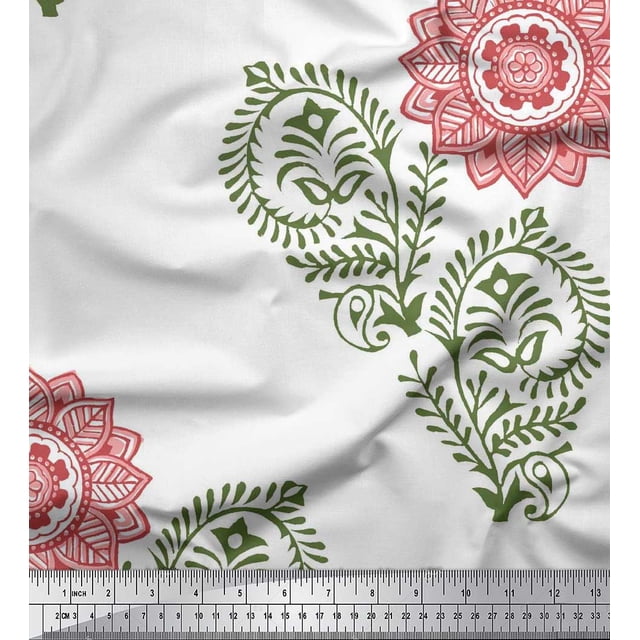 Soimoi Polyester Crepe Fabric Paisley,Leaves & Floral Mandala Block Fabric Prints by Yard 42 Inch Wide