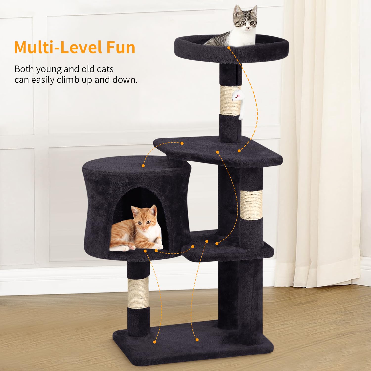 NiamVelo 36 Inch Cat Tree Cat Tower for Small Cats, Plush Multi-Level Cat Condo with Scratch Post Kittens Playhouse Furniture Set, Dark Gray