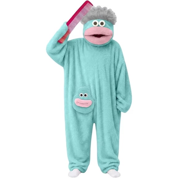 Monster Onesie with Comb Prop, Funny Cartoon Plush Fleece Long Sleeve Jumpsuit with 4D Big Mouth Hood for Boys & Girls Cosplay Sleepwear