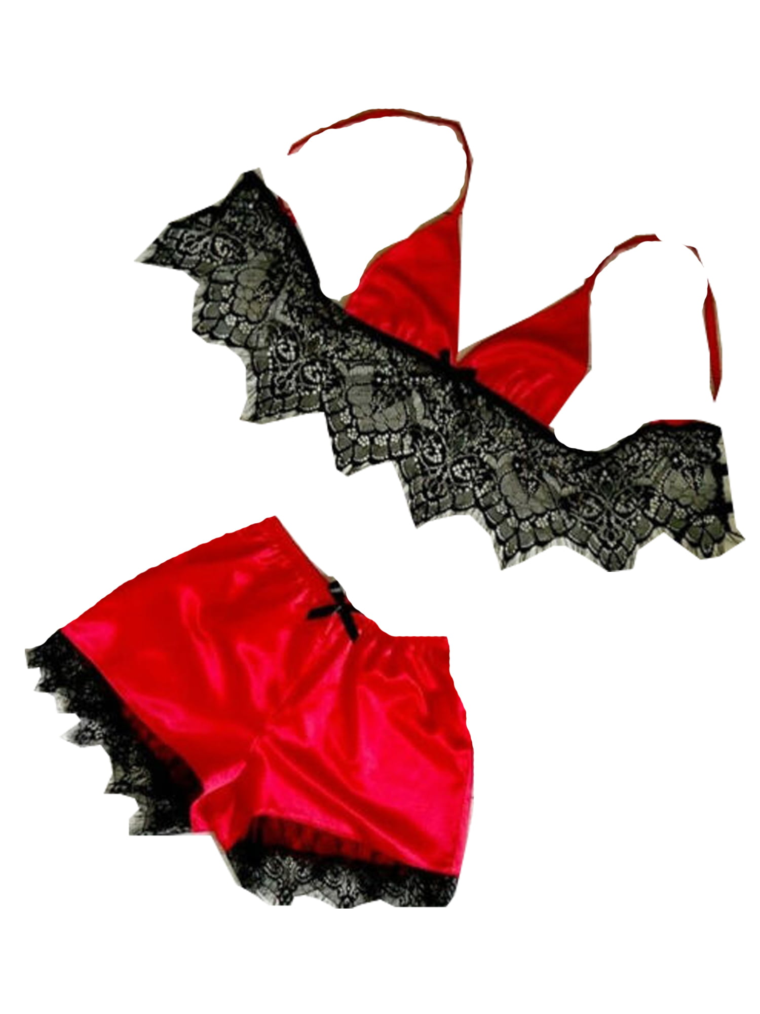 Karuedoo 1 Set Lingerie Women Lace Bra Underwear Satin Silk G String