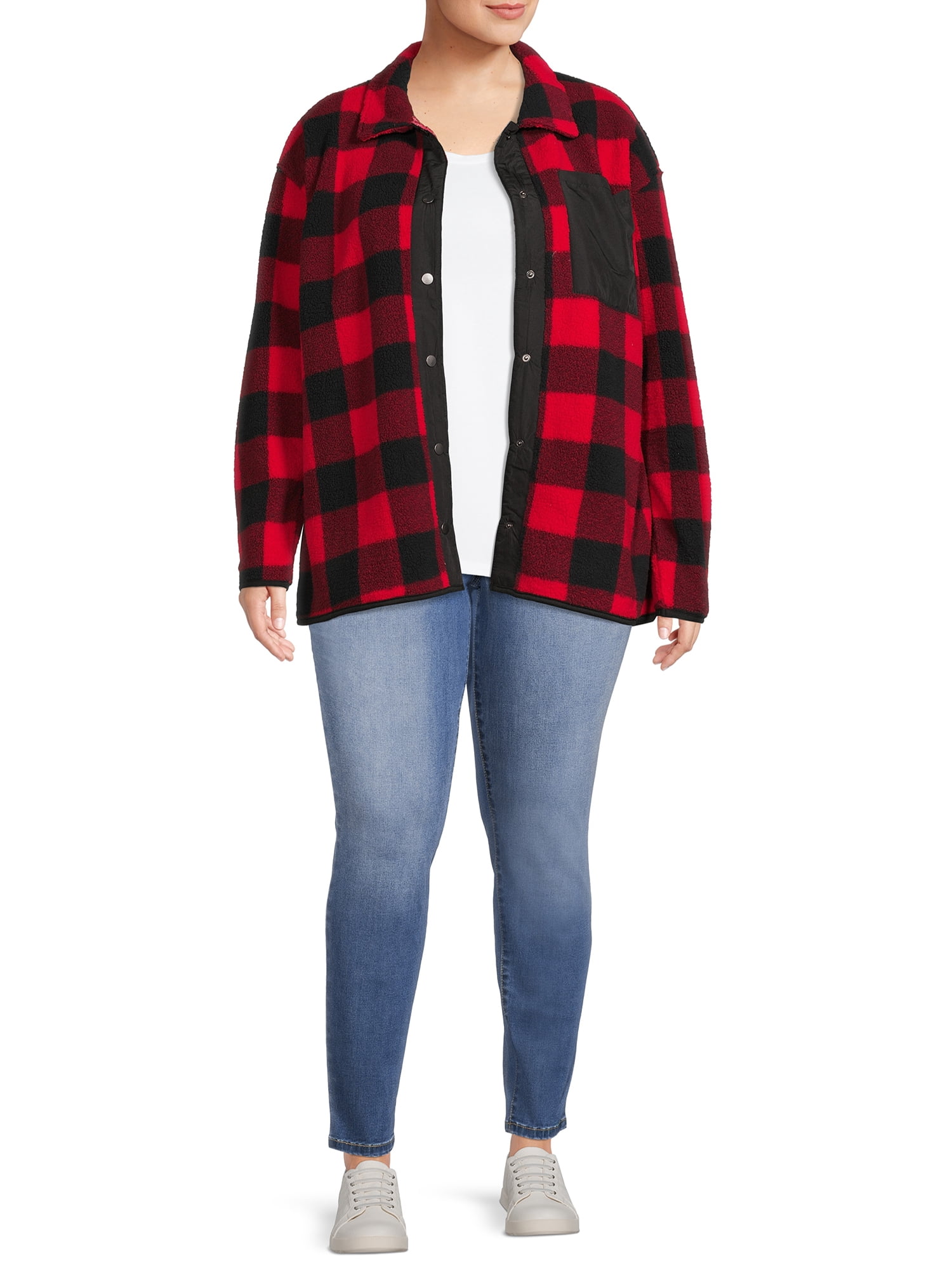 Como Blu Women's Plus Size Printed Faux Sherpa Snap-Front Shirt