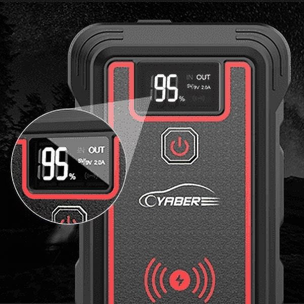 YABER Car Jump Starter, 2500A Peak 23800mAh Car Battery Jump Starter(All  Gas or 8.0L Diesel) Portable Wireless Charger with LED Flashlight, EC5  Cigarette Lighter, Safety Hammer, LCD Screen 