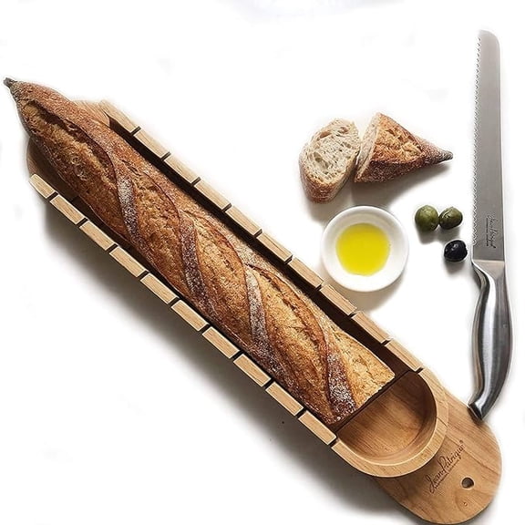 Jean-Patrique Baguette Bread Slicer & Knife Set | 2-piece Set Contains A Solid Beech Baguette Bread Slicing Board And A Professional Quality Stainless Steel Knife | From