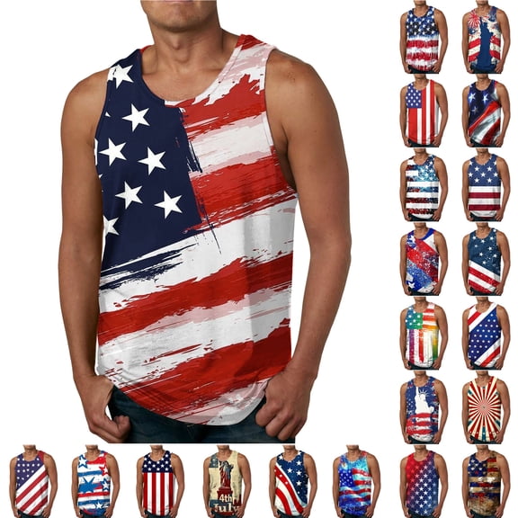 WAENQINLA Big and Tall Men's Patriotic Tank Tops USA Flag Print 250th Anniversary Sleeveless Shirts Red White and Blue 4th of July Graphic Tees for Workout & Summer M-6XL