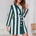 thumbnail image 3 of Aesthetic Blue Green And White Vertical Night Robe Long Sleeve V Neck Robe With Belt Women's Sleepwear Dresses, 3 of 9