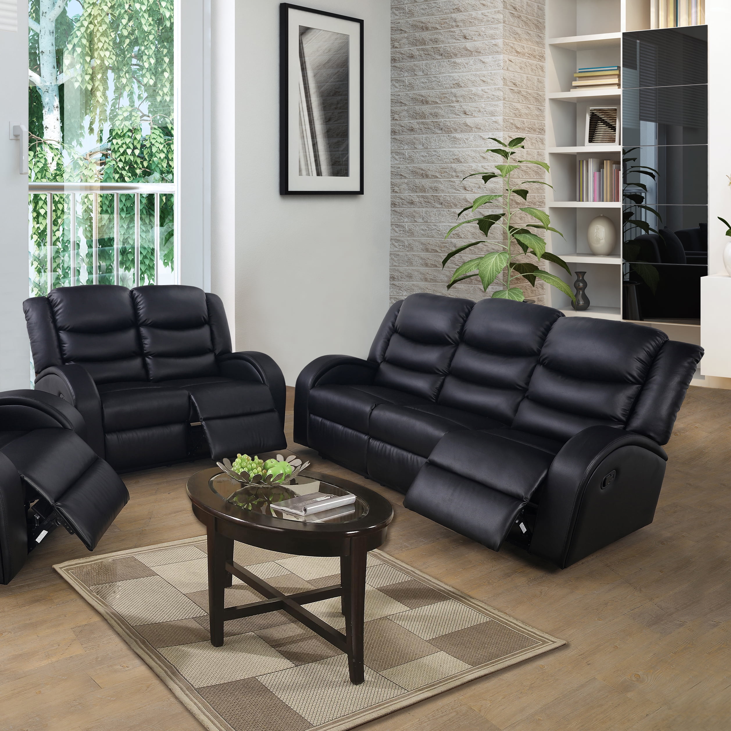 Ainehome3 Pieces Faux Leather Reclining Configurable Living Room Set