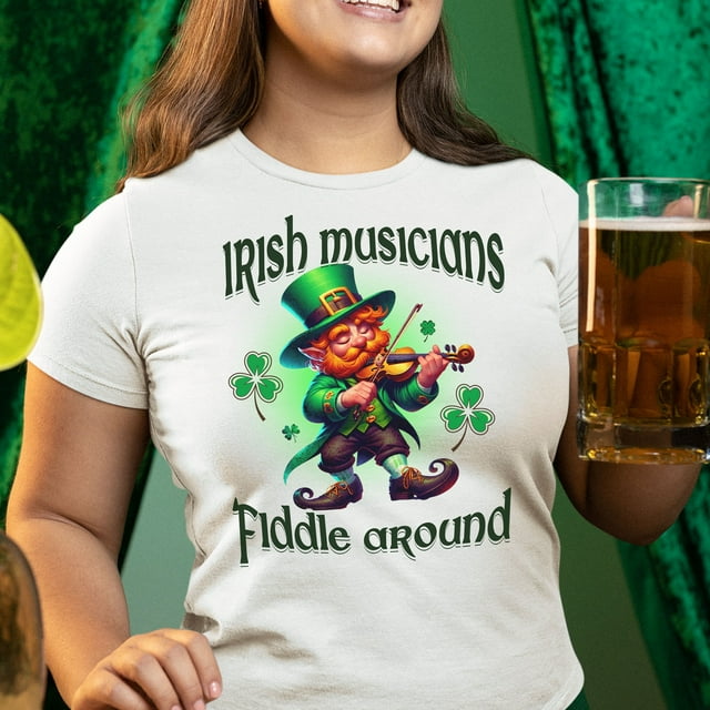 Irish Musicians Fiddle Around Graphic T-Shirt, Leprechaun Violin Player Tee, St. Patrick's - Black - 2XL