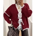 thumbnail image 2 of Suéter PRETTYGARDEN Rojo Vino con Lazo Frontal y Cardigan Talla M, 2 of 6