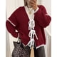 thumbnail image 2 of Suéter PRETTYGARDEN con Lazo Frontal, Mangas Abullonadas Largas, Rojo Vino, Talla L, 2 of 6