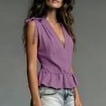 thumbnail image 5 of HongQid Women's Tie-Shoulder Ruffle Peplum Blouse Summer Sleeveless V Neck Linen Blend Tank Tops, 5 of 6