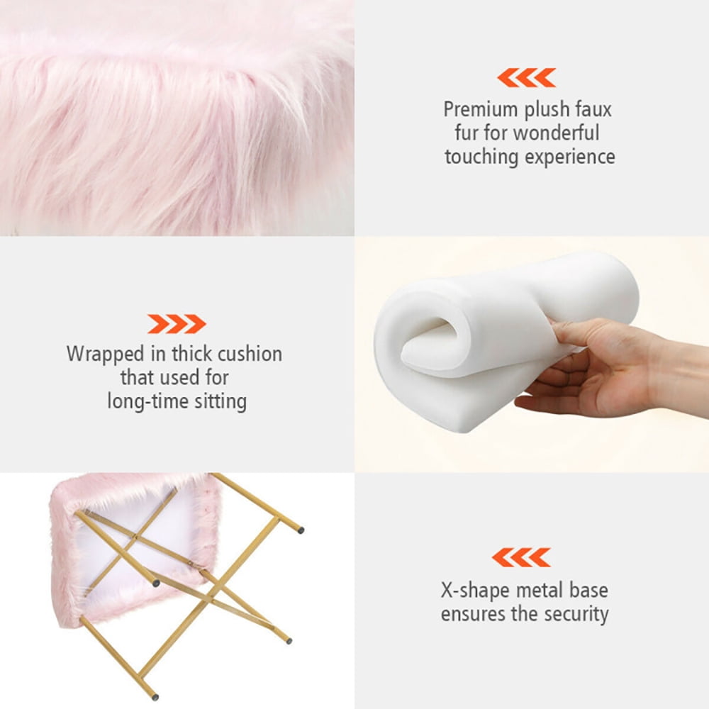 Finihen Faux Fur Vanity Stool Chair, Footstool Ottoman with Metal Legs, Fluffy Chair with Furry Padded Seat, Makeup Stool, Decorative Furniture Footrest, for Living Room, Bedroom, Pink Finihen Faux Fur Vanity Stool Chair, Footstool Ottoman with Metal Legs, Fluffy Chair with Furry Padded Seat, Makeup Stool, Decorative Furniture Footrest, for Living Room, Bedroom, Pink