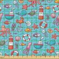 thumbnail image 2 of Ambesonne Octopus Ship Fabric by the Yard Upholstery, Sea Cartoon, 3 Yards, Sea Blue and Multicolor, 2 of 5