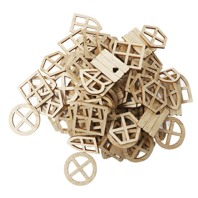 100 piezas de recortes de madera para ventanas, multiusos, innovadores, hechos a mano, sin terminar, para manualidades infantiles, decoración del hogar.