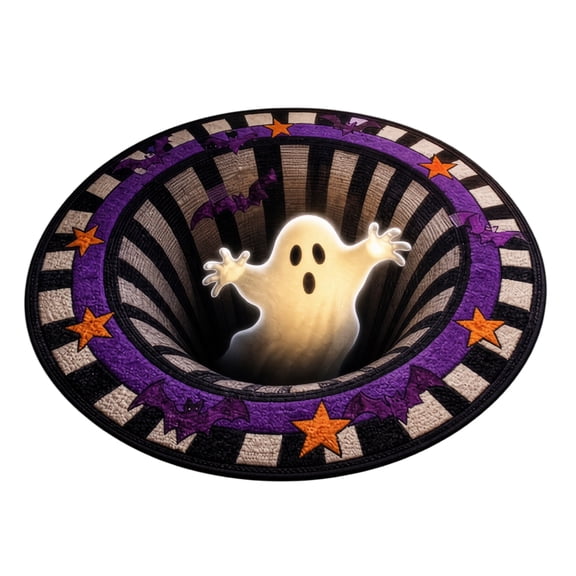 Halloween 3D Optical Illusion Round Area Rug, 39.4 Inch Soft Crystal Velvet Floor Mat, Spooky Bottomless Hole Vortex Carpet for Entryway Living Room Decor
