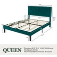 thumbnail image 3 of Amolife Queen Bed Frame with Adjustable Velvet-Studded Headboard, Teal Blue, 3 of 7