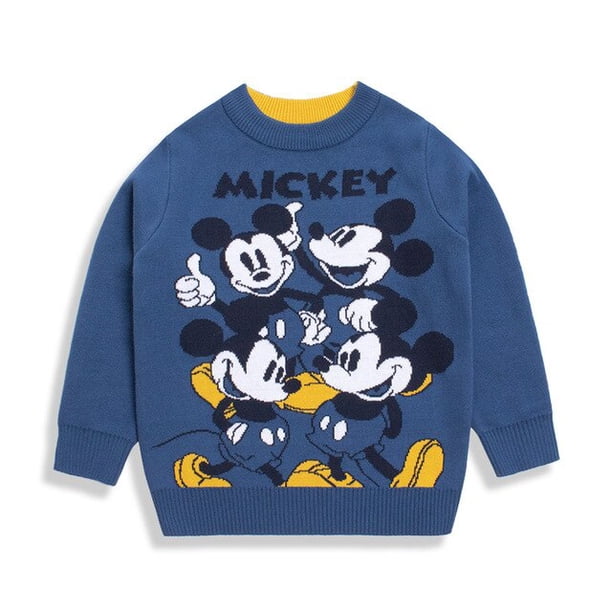 Suéter de algodón para niño de Disney, suéter para niños, camisa de punto, suéter de cuello redondo de Mickey Mouse para niño, suéter de dibujos animados de doble capa 5T(120) Gao Jinjia LED