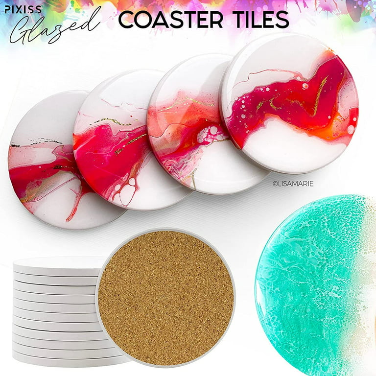 Pixiss Ceramic Tiles for Crafts Coasters,100 Square Ceramic White Tiles  4-Inch with Cork Backing Pads, for Alcohol Ink or Acrylic Pouring, DIY Make  Your Own Coasters, Mosaics, Painting Projects, 